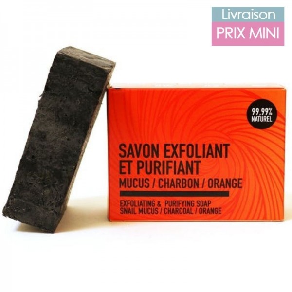 Snail slime exfoliating soap with charcoal and sweet orange - Curae